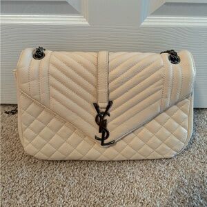 Envelope style leather bag with chain handles, crossbody or shoulder bag ￼